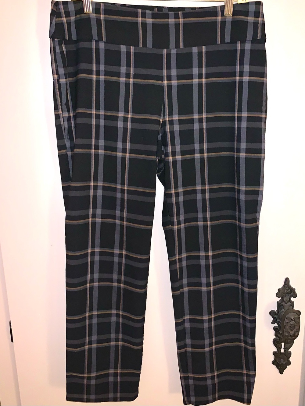Zac & Rachel Women’s Black Plaid Dress Pants with Subtle Tan & Gray Windowpane